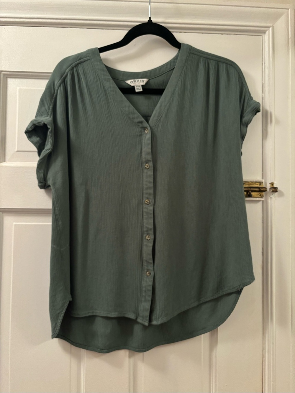 Orvis Moss Green Button-Down Short Sleeve Blouse Size S